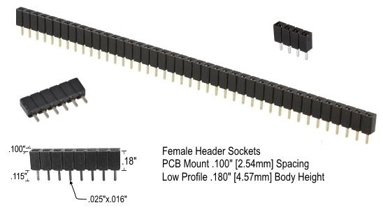 （Pack of 50） Female Pin Headers 2.54mm Pitch 1X 4Pins Single Row Female PCB Header Connector 