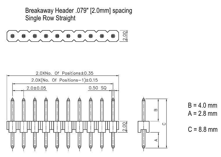 1x 8 pin Snappable Header 2mm sp: Phoenix Enterprises -PE