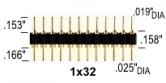 32 pin Machined SIP Header .158mh dia at  ends .019/.025