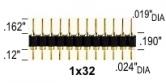 32 pin Machined SIP Header .190mh dia at  ends .019/.024