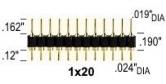 20 pin Machined SIP Header .190mh dia at  ends .019/.024
