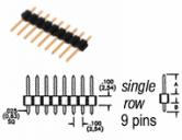 9 pin Breakaway Header .100" 2.54mm spacing vertical