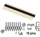 19 pin Breakaway Header .100" 2.54mm spacing vertical