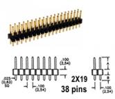 2x19 pin Snappable Header .1"sp